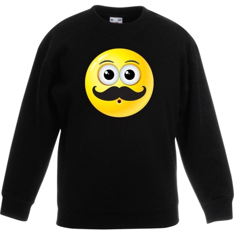 Emoticon sweater snor zwart kinderen 12-13 jaar (152/164) -