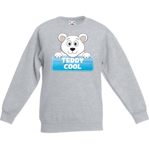 Sweater grijs voor kinderen met Teddy Cool de ijsbeer 12-13 jaar (152/164) -
