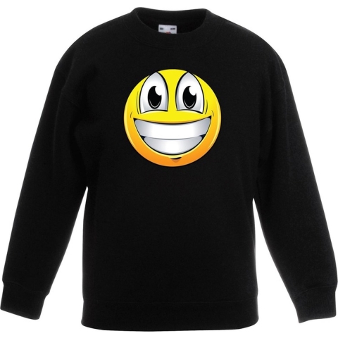 Emoticon sweater super vrolijk zwart kinderen 7-8 jaar (122/128) -