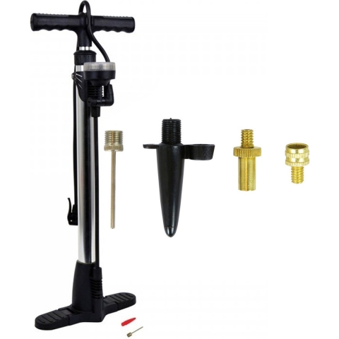 Luxe fietspomp met manometer inclusief 4-delige nippelset -
