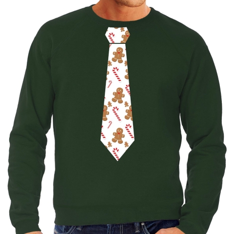 Stropdas Kersttrui/kerst sweater gingerbread zuurstok groen voor heren L -