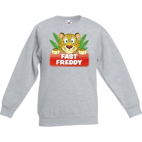 Sweater grijs voor kinderen met luipaard Fast Freddy 12-13 jaar (152/164) -