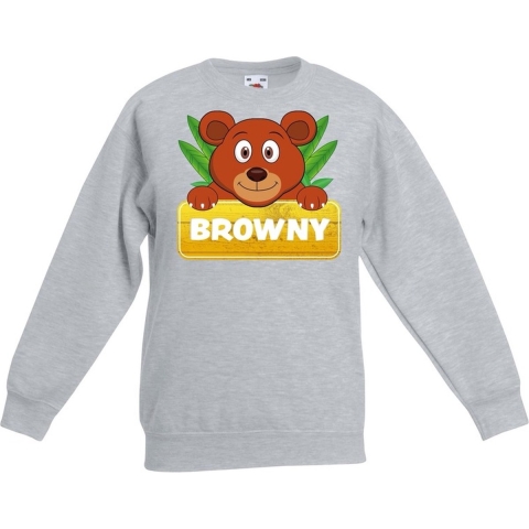 Sweater grijs voor kinderen met Browny de beer 12-13 jaar (152/164) -