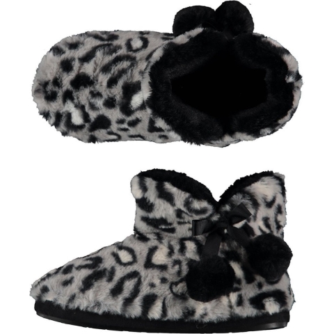 Dames hoge pantoffels/sloffen luipaard print grijs maat 41-42 41/42 -