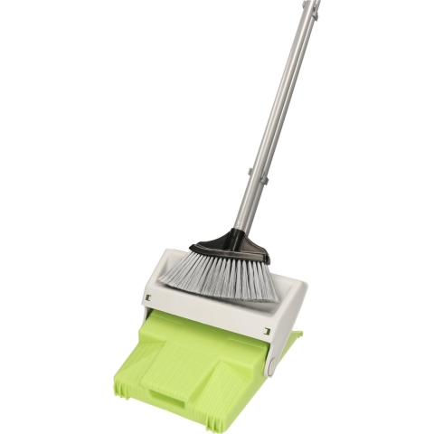 Stoffer en blik met lange steel - 80 cm - kunststof - groen/grijs -