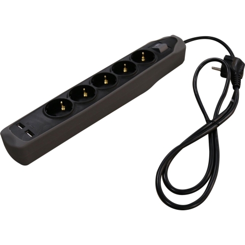 Stekkerdoos met 5 contacten en 2x USB 1,5 m -