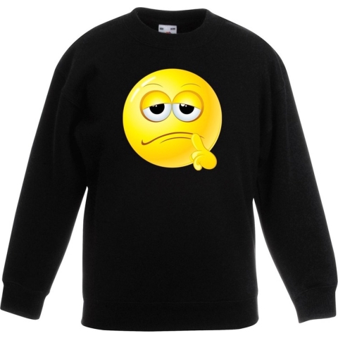 Emoticon sweater bedenkelijk zwart kinderen 7-8 jaar (122/128) -