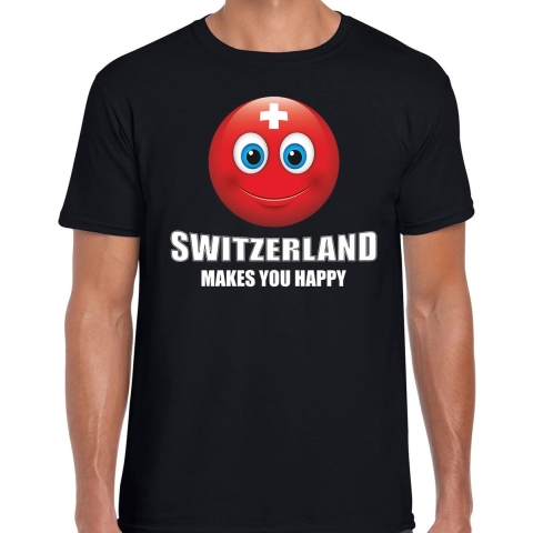 Switzerland makes you happy landen t-shirt Zwitserland zwart voor heren met emoticon XL -