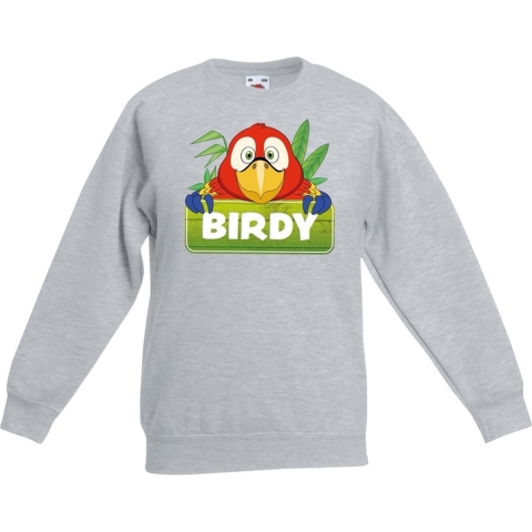 Sweater grijs voor kinderen met Birdy de papegaai 9-11 jaar (134/146) -