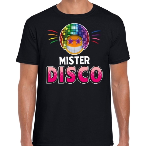 Funny emoticon t-shirt mister disco zwart voor heren - Eigthies party 2XL -