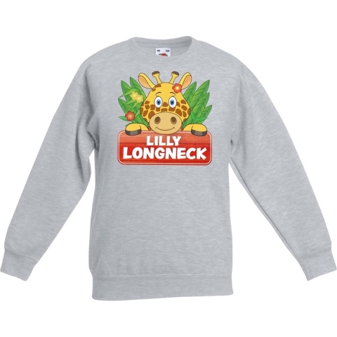 Sweater grijs voor kinderen met Lilly longneck de giraffe 3-4 jaar (98/104) -