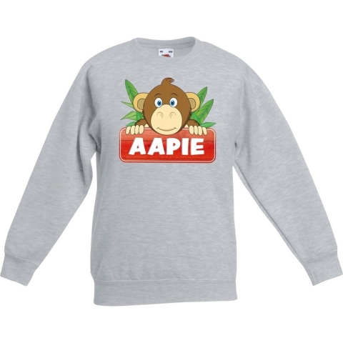 Sweater grijs voor kinderen met Aapie het aapje 7-8 jaar (122/128) -