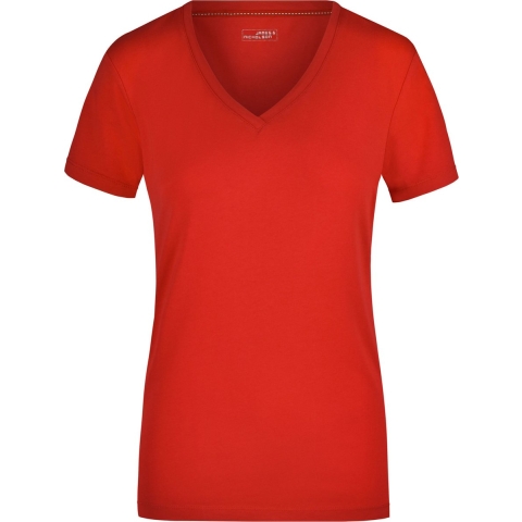 James & Nicholson t-shirt v-hals - dames - rood - stretch - korte mouwen L -
