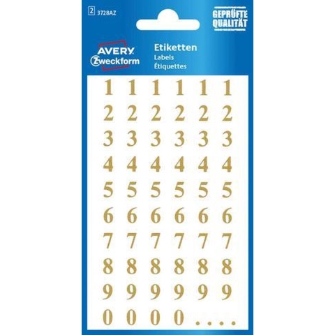 Avery AV-3728 Cijferetiket 2 Vel Goud 10 Setjes met 2 Vel