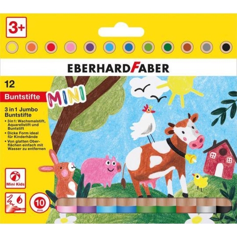 Eberhard Faber EF-518912 Kleurpotlood 3in1 12 Stuks Extra Dikke Kern 10mm