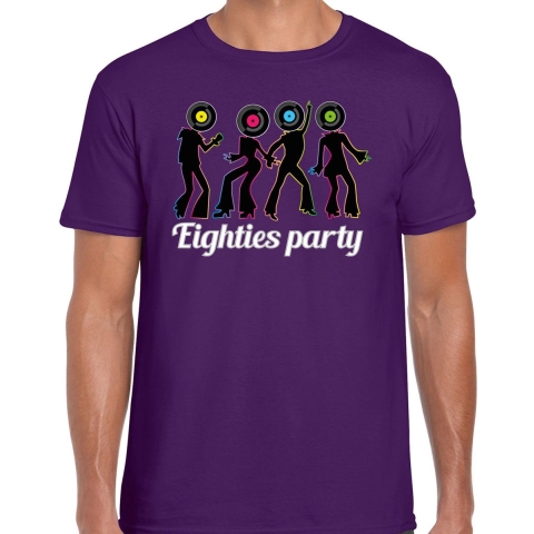 Verkleed T-shirt voor heren - eighties party - paars - jaren 80/80s - foute party - carnaval S -