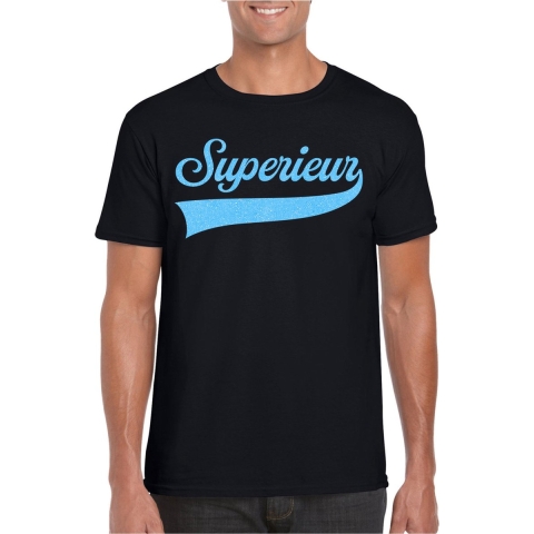 Foute party t-shirt voor heren - Superieur - zwart - glitter - carnaval/themafeest M -