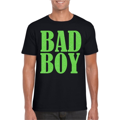 Foute party t-shirt voor heren - Bad Boy - zwart - glitter - carnaval/themafeest XL -