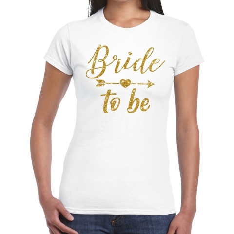 Bride to be Cupido goud glitter t-shirt wit dames S -