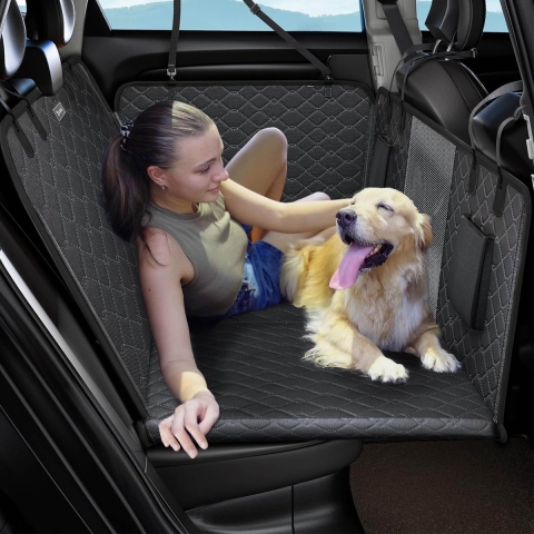 Auto Beschermhoes Pro– Zwart – Met Verstevigde Achterbankverlenger – Geschikt voor Alle Auto’s – JC Pets