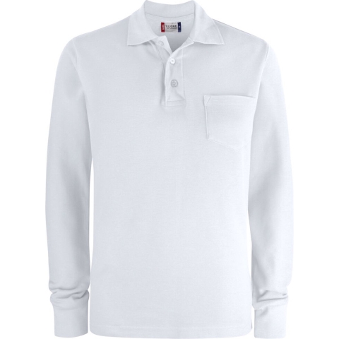Clique 028235 Basic Polo LS Pocket - Wit - XXL