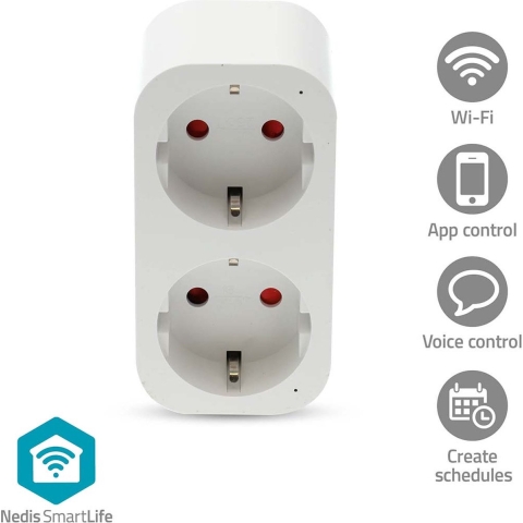Nedis SmartLife Slimme Stekker | Wi-Fi | IP21 | Energiemeter | 3680 W | Type F (CEE 7/7) | 0 - 55 °C | Android™ / IOS | Wit | 1 Stuks - WIFIP141FWT