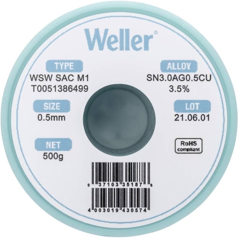 Weller WSW SAC M1 Soldeertin, loodvrij Spoel Sn3,0Ag0,5Cu 500 g 0.5 mm