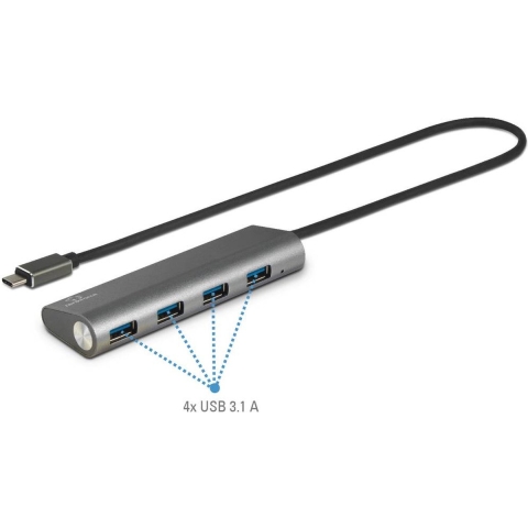 Renkforce 4 poorten USB 3.1 Gen 1-hub Met aluminium behuizing Zilver
