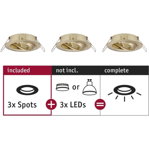 Paulmann 92489 EBL Choose Inbouwring Set van 3 stuks 10 W Messing (geborsteld)