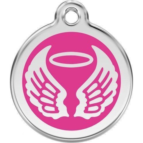 Angel Wings Hot Pink roestvrijstalen hondenpenning large/groot dia. 3,8 cm - Reddingo