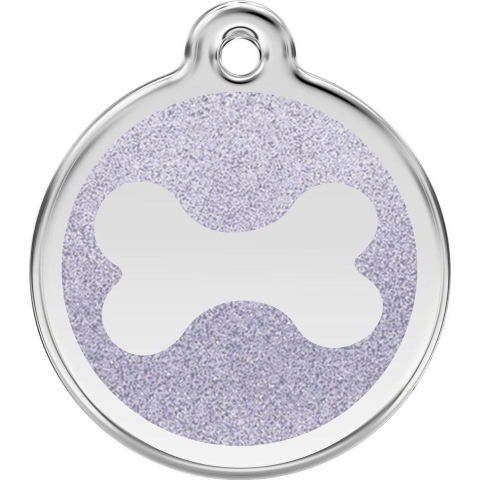 Bone Silver glitter hondenpenning medium/gemiddeld dia. 3 cm - Reddingo