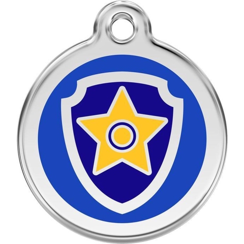 Nickelodeon Paw Patrol Chase Navy roestvrijstalen hondenpenning small/klein dia. 2 cm - Reddingo
