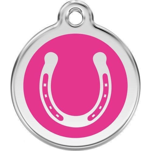 Horse Shoe Hot Pink roestvrijstalen hondenpenning large/groot dia. 3,8 cm - Reddingo