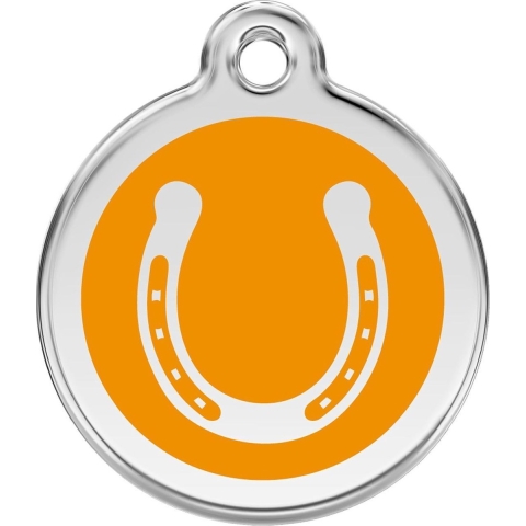 Horse Shoe Orange roestvrijstalen hondenpenning medium/gemiddeld dia. 3 cm - Reddingo
