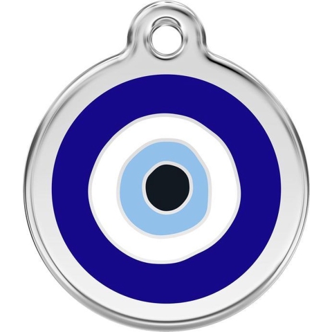 Evil Eye Navy roestvrijstalen hondenpenning small/klein dia. 2 cm - Reddingo