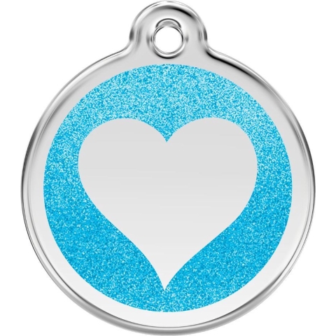 Heart Aqua glitter hondenpenning large/groot dia. 3,8 cm - Reddingo