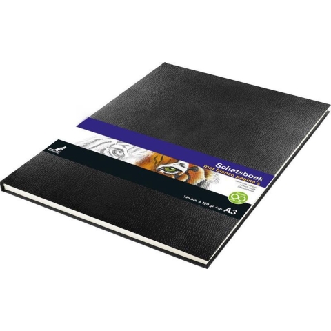 Kangaro K-5322 Schetsboek A3 Creme 120gr Blanco Papier, 140 Blz Hard Cover Imprint Slang Zwart