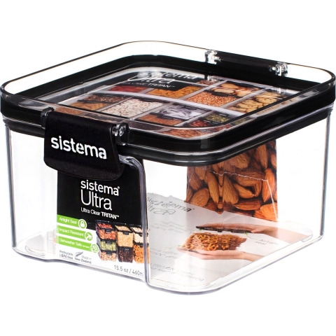 Sistema Voorraaddoos Tritan Vierkant 460 ml Transparant/Zwart