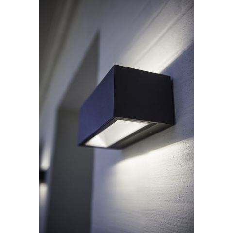 Lutec Gemini - Buiten Wandlamp - 22 X 10 X 8 Cm - 21W LED Incl. - IP54 - Donkergrijs - Wit