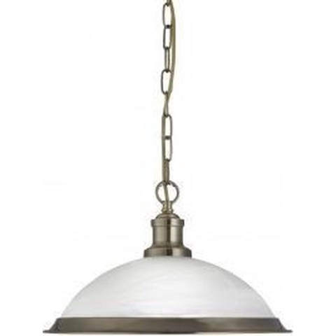 Searchlight Bistro - Hanglamp - Ø 34 X 77 Cm - Albast En Antiek Messing