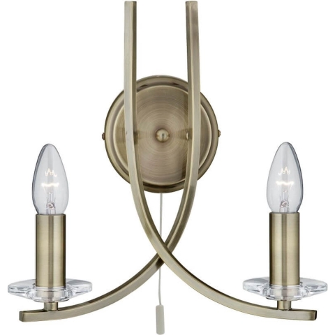 Searchlight Ascona - Wandverlichting Met Trekschakelaar - 28 X 30 Cm - Antiek Messing