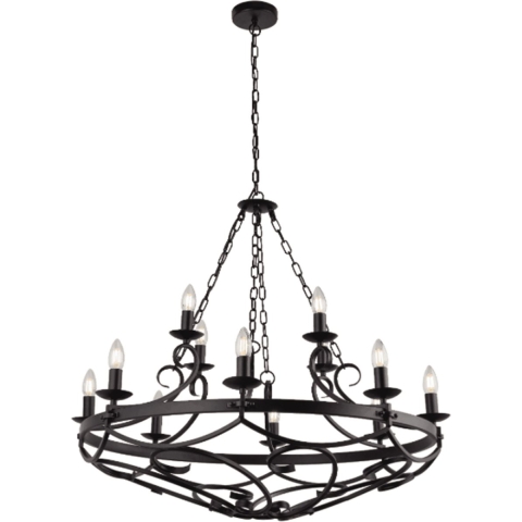 Searchlight Cartwheel III - Luster - Ø 89 X 132 Cm - Mat Zwart
