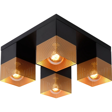 Lucide Renate - Plafondverlichting - 32 X 32 X 16 Cm - Zwart En Mat Goud