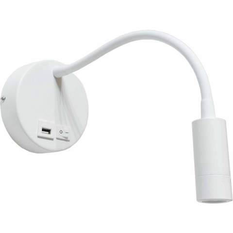 Artdelight Flex-USB - Wandverlichting Met Schakelaar En USB-poort - Ø 11 X 34 Cm - 3W LED Incl. - Wit