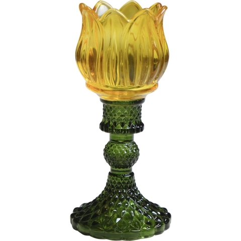 Theelichthouder Tulp glas geel 17cm