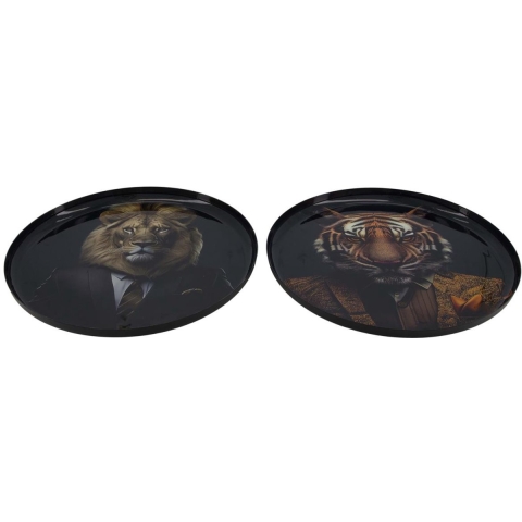 Dienblad dier metaal zwart Ø28cm