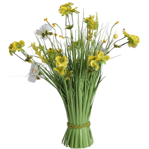 Kunstbloem boeket h40cm geel/wit