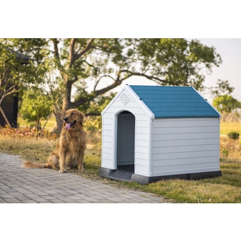 Topmast Hondenhok kunststof weersbestendig 101,0 x 97,0 x 99,0 cm - Wit + Blauw - XLarge