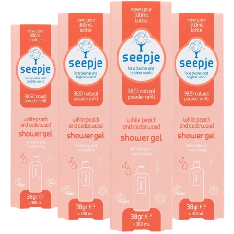 4x Seepje Witte Perzik en Cederhout Douchegel Navulling 38 gr