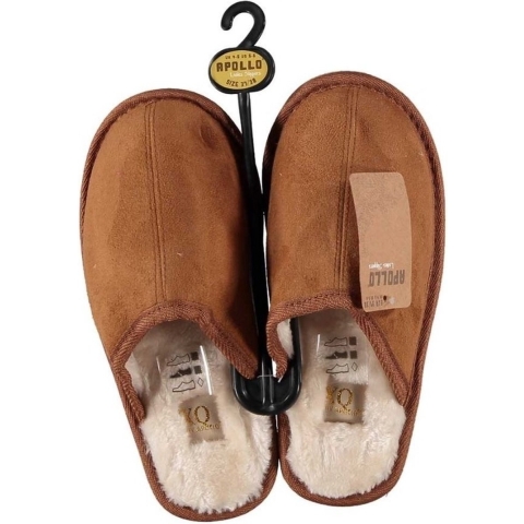Cognac bruine instap sloffen/pantoffels met bont voor dames 41-42 -